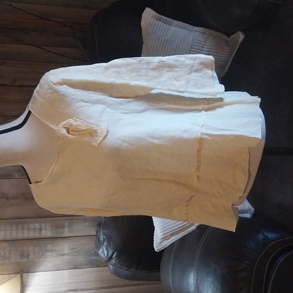 Christine Damen Size Small Linen Sheer Rayon Hem Shirt Yellow - Picture 4 of 8